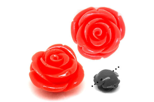 Synthetic Coral Rose Vertical Drilled Pendant, 36mm, 1 Piece, Jewelry Making Supplies