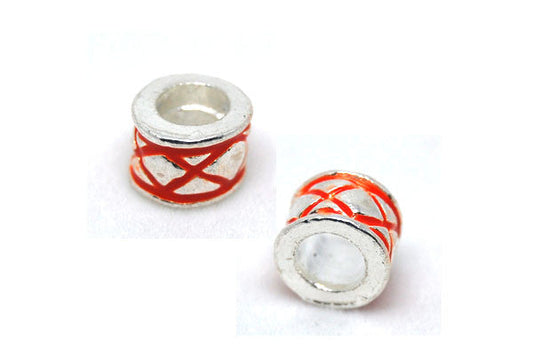 Metal Alloy Silver Tube W/orange Diamond Shape, 7x9mm