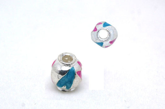 Metal Alloy Silver Pot W/blue & Pink Tulip, 8x10mm, Jewelry Making Supplies