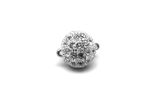 Metal Alloy Magnetic Clasp Ball with Rhinestone (Silver), 8mm