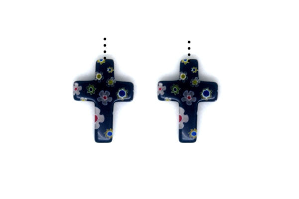 Millefiori Glass Cross (Black)
