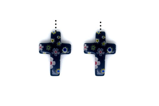 Millefiori Glass Cross (Black)