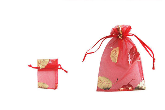 Organza Gift Pouch, Leaf, Red, 50x70mm