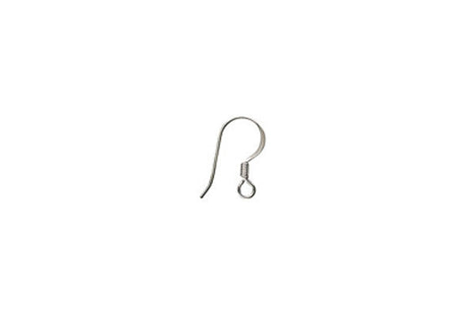 Imitation Rhodium Plated Flat Ear Wire w/Coil, 15mm