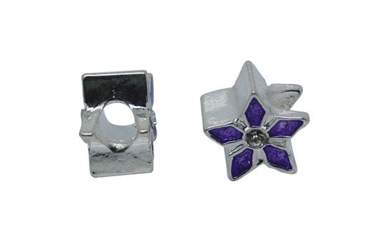 Metal Alloy Beads Silver Purple 5 Petal Flower W/rhinestone, 7.5x11mm