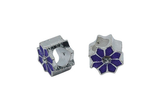 Metal Alloy Beads Silver Purple 8 Petal Flower W/rhinestone, 7.5x11mm