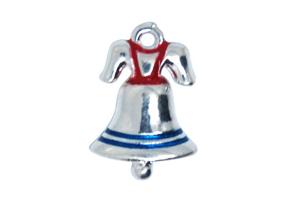 Silver Plated Charm Bell W/blue & Red Enamel, 11x18mm