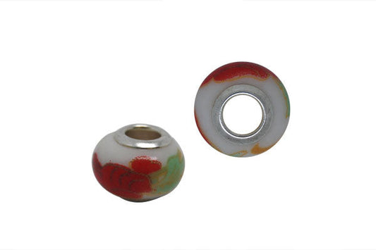 Porcelain Rondelle W/silver Plated Core, 10x15mm, Jewelry Making Supplies