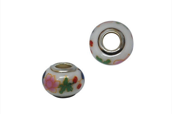 Porcelain Rondelle W/silver Plated Core, 10x15mm