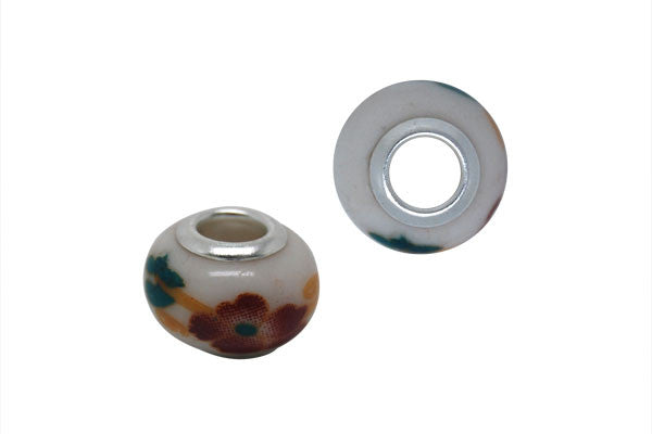 Porcelain Rondelle W/silver Plated Core, 10x15mm