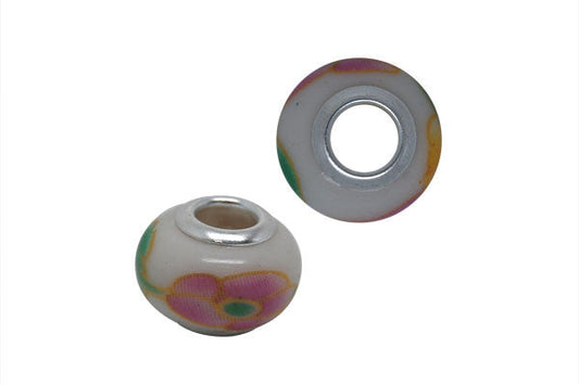 Porcelain Rondelle W/silver Plated Core, 10x15mm, Jewelry Making Supplies