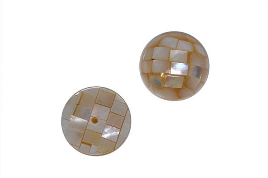 Shell Mosaic Half Drilled Half Round Beads, 16-Inch Strand, Jewelry Making Supplies