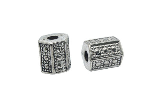 Acrylic Beads CCB, Tube Hexagon (Antique Silver), 11x12mm