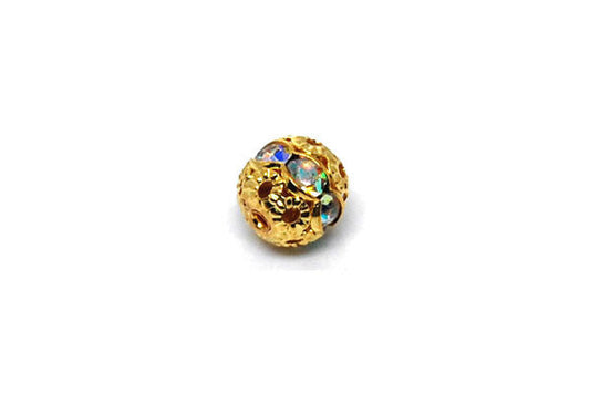 Gold Plated Brass Round W/ab Color Rhinestone, 6mm
