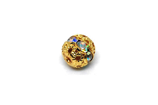 Gold Plated Brass Round W/ab Color Rhinestone, 8mm