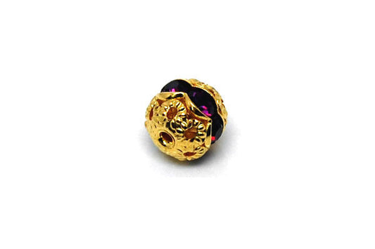 Gold-Plated Brass Round w/Amethyst Rhinestone, 8mm