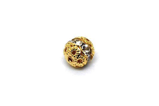 Gold Plated Brass Round W/clear Rhinestone, 6mm