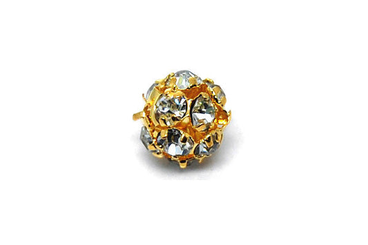 Gold-Plated Brass Round w/Rhinestone, 10mm