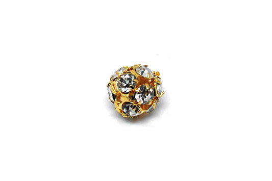 Gold-Plated Brass Round w/Rhinestone, 8mm