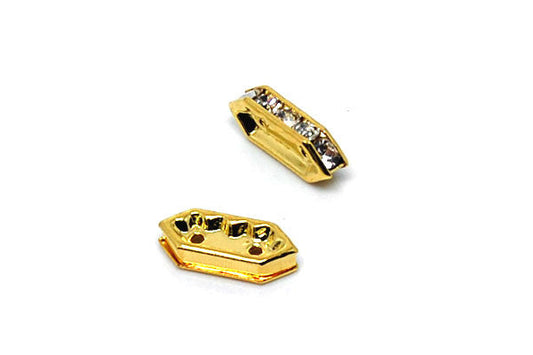 Gold Plated Brass Spacer Diamond 2 Hole W/rhinestone, 5x11mm