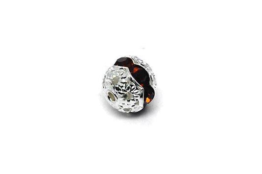 Silver-Plated Brass Round w/Amber Rhinestone, 8mm