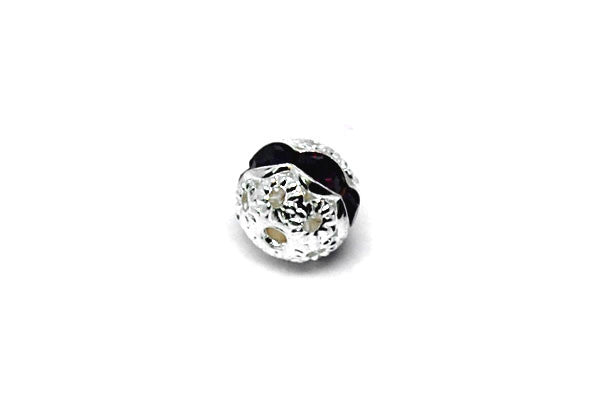 Silver-Plated Brass Round w/Amethyst Rhinestone, 8mm