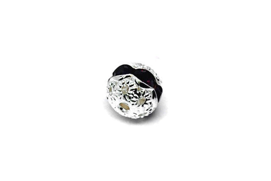 Silver-Plated Brass Round w/Amethyst Rhinestone, 8mm