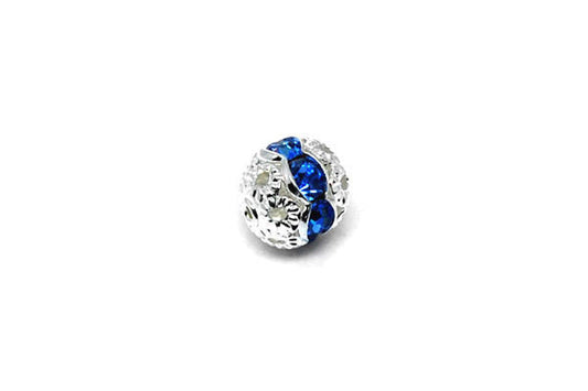 Silver-Plated Brass Round w/Aqua Rhinestone, 6mm