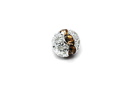 Silver-Plated Brass Round w/Champagne Rhinestone, 8mm