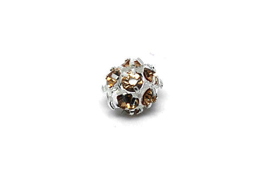 Silver-Plated Brass Round w/Champagne Rhinestone, 8mm