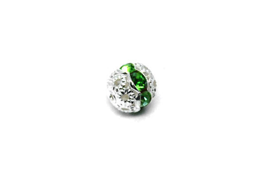 Silver-Plated Brass Round w/Green Rhinestone, 6mm