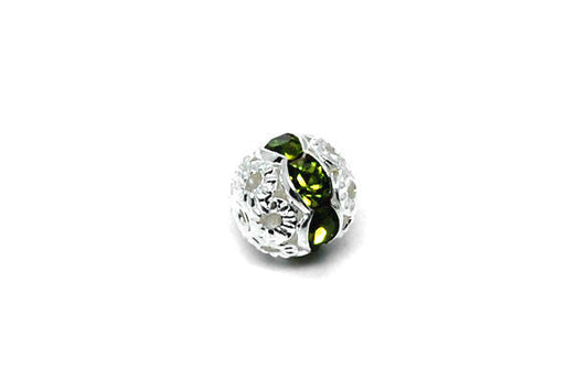 Silver-Plated Brass Round w/Peridot Rhinestone, 8mm