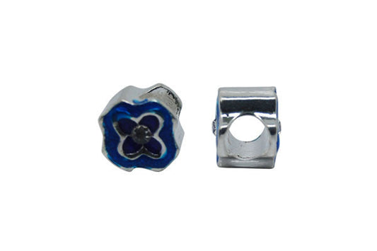 Metal Alloy Beads Flower W/blue Enamel & Clear Rhinestone, 10x10mm