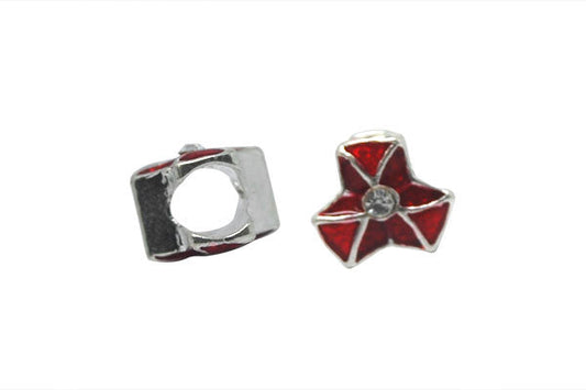 Metal Alloy Beads Flower W/red Enamel & Clear Rhinestone, 10x10mm