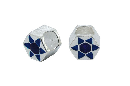 Metal Alloy Beads Hexagon W/blue and Purple Enamel, 8x10mm