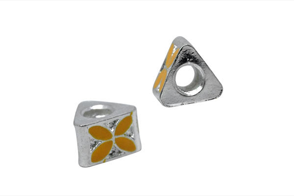 Metal Alloy Beads Triangle W/yellow Enamel, 10x10mm