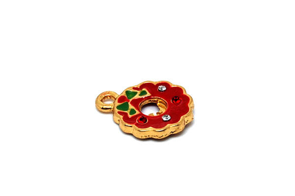 Silver-Plated Charm Flower w/Red Enamel and Rhinestones, 13x17mm