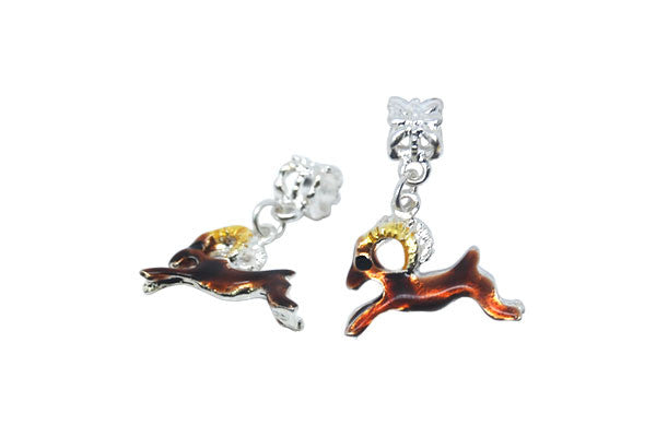 Silver Plated Charm Link Antelope W/brown & Yellow Enamel, 21x27mm