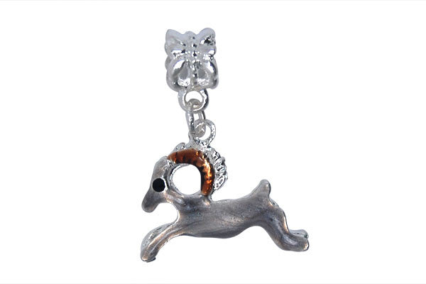 Silver Plated Charm Link Antelope W/grey & Brown Enamel, 21x27mm