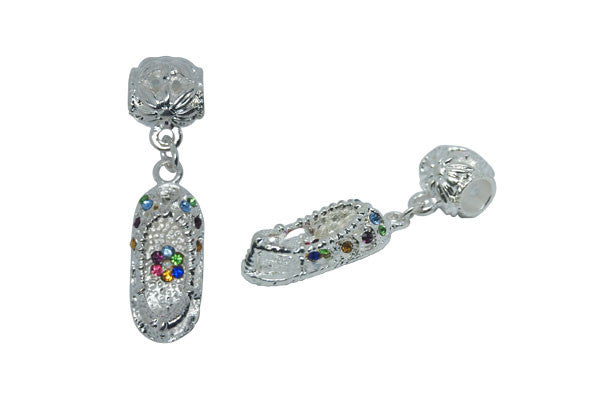 Silver Plated Charm Link Shoe W/mix Rhinestone, 10x38mm