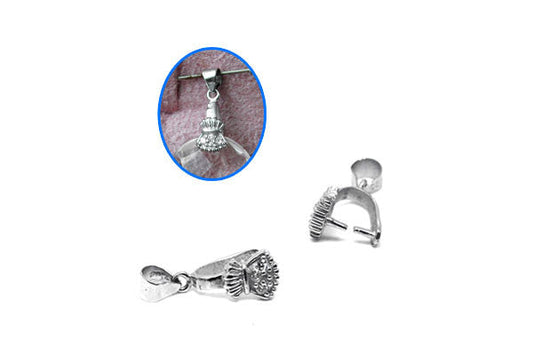 Sterling Silver Fancy Bail w/Rhinestone (Crown), 7x9x18mm