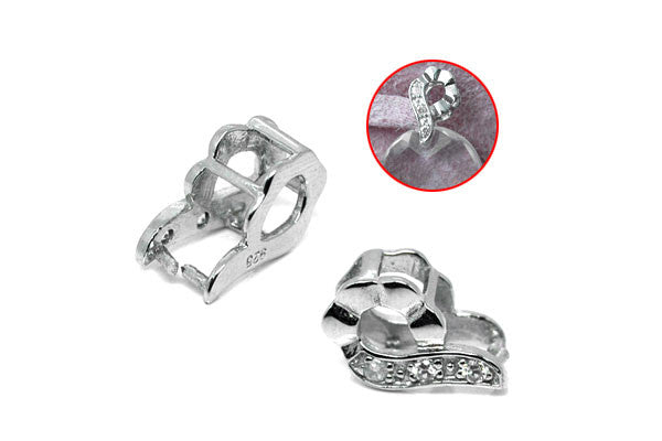Sterling Silver Fancy Bail w/Rhinestone (Ribbon), 8x9x14mm