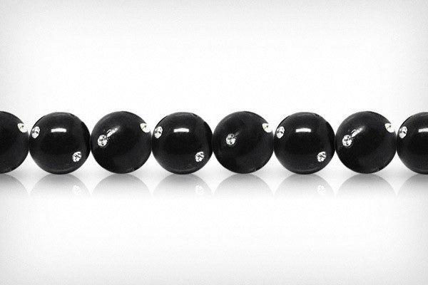 Shell MOP Beads - Shell Pearl Round Black w-Clear Czechish Rhinestone - 10mm - 8-inch - unbranded beads for jewelry making