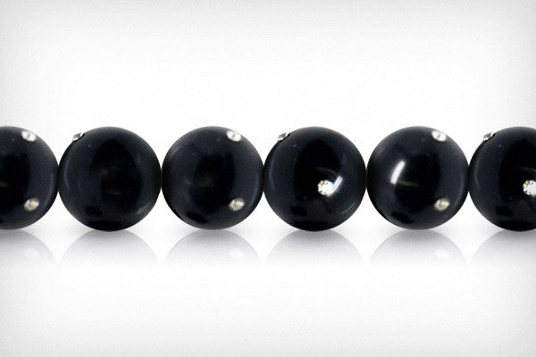 Shell MOP Beads - Shell Pearl Round Black w-Clear Czechish Rhinestone - 14mm - 8-inch - unbranded beads for jewelry making