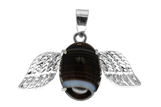 Pendant Agate (Black) w/ Wings