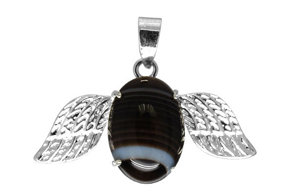 Agate W/ Wings Pendant, 22x40mm, 1 Piece, Jewelry Making Supplies