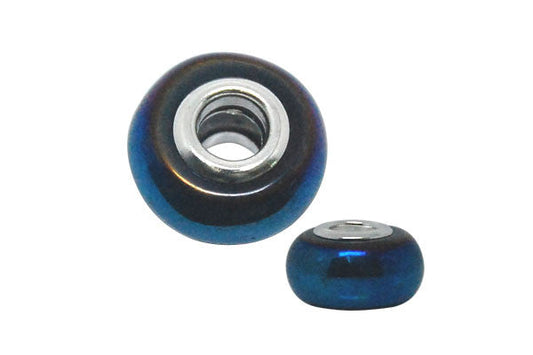 Glass Rondelle W/ Silver Plated Core, 10x15mm