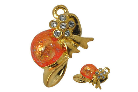 Gold Plated Charm Orange Hat W/crystal Rhinestone, 14x21mm