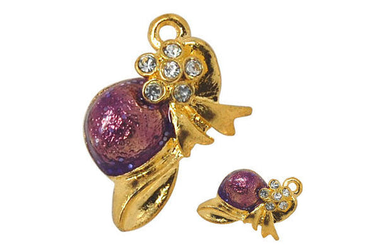 Gold-Plated Charm Purple Hat w/Crystal Rhinestone, 14x21mm