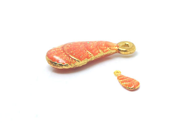 Gold-Plated Charm Shell w/Orange Enamel, 6.5x15mm